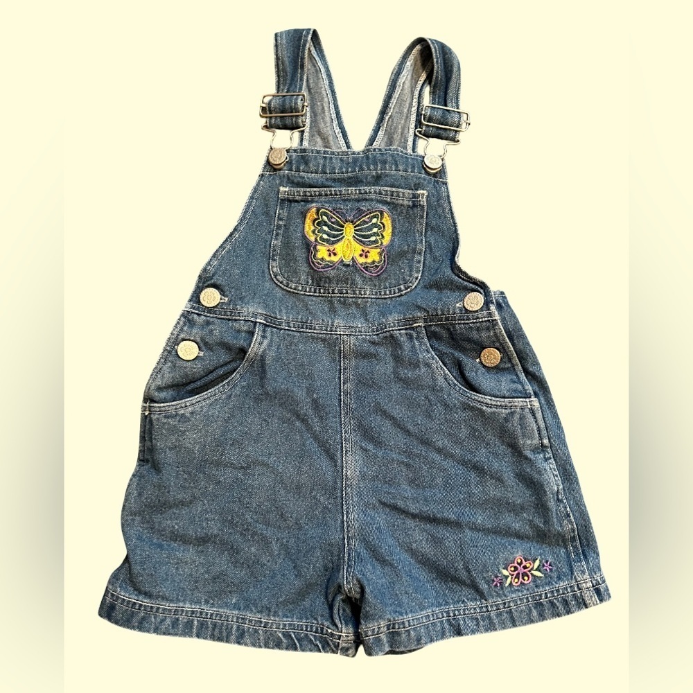 VINTAGE 90S Y2K EMBROIDERED BUTTERFLY OVERALLS